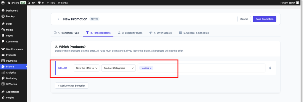 Ezhance target selection configured for Buy X Get X promotion