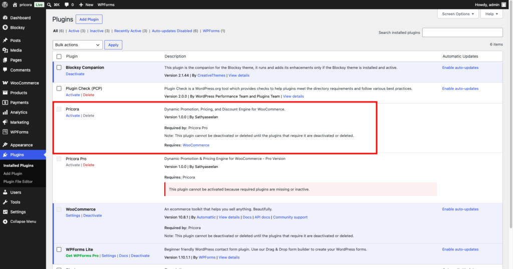 Ezhance plugin menu displayed in the WordPress administration dashboard