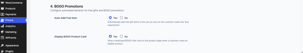 Ezhance BOGO Settings showing automatic free item configuration.