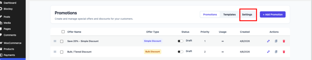 Ezhance Global Settings page showing store-wide promotion configuration options.
