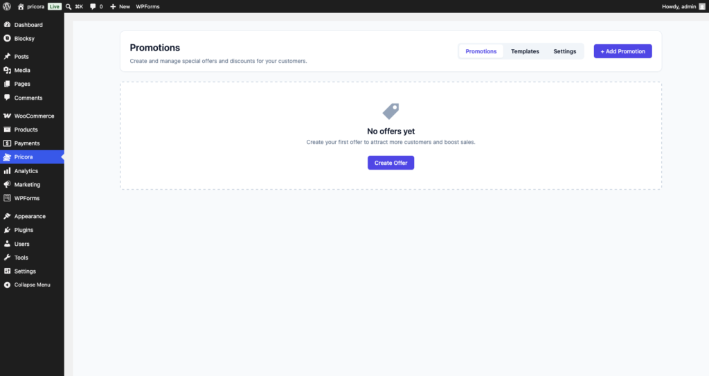 Ezhance promotions dashboard showing promotion management and creation options