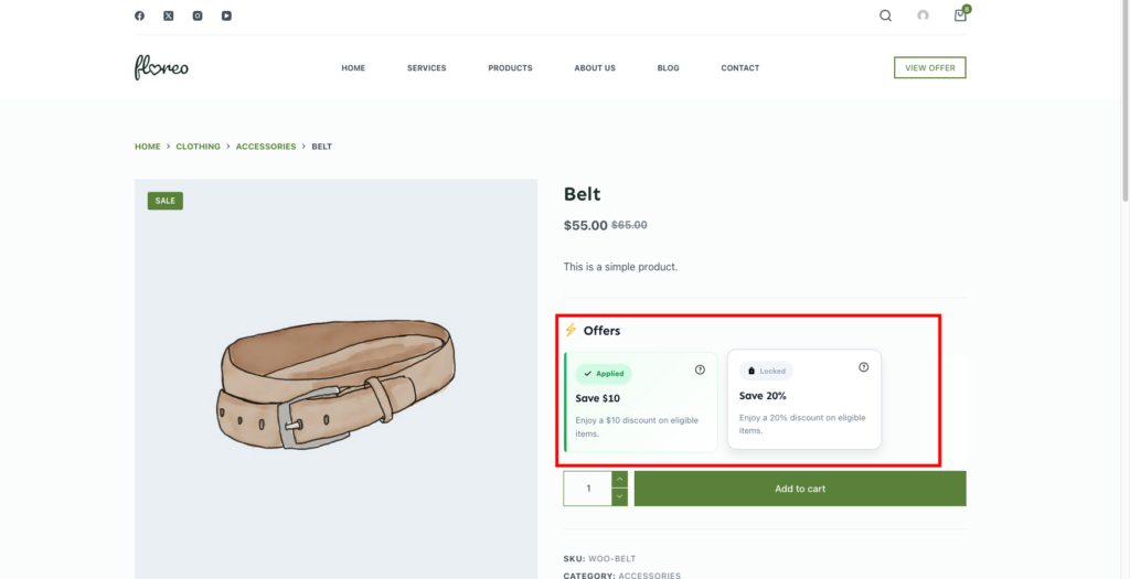 Ezhance Offer Card displayed on a WooCommerce product page showing a promotional offer.