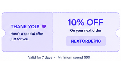 Ezhance Next Order Discount: Promotion Message on Thank you page and Email