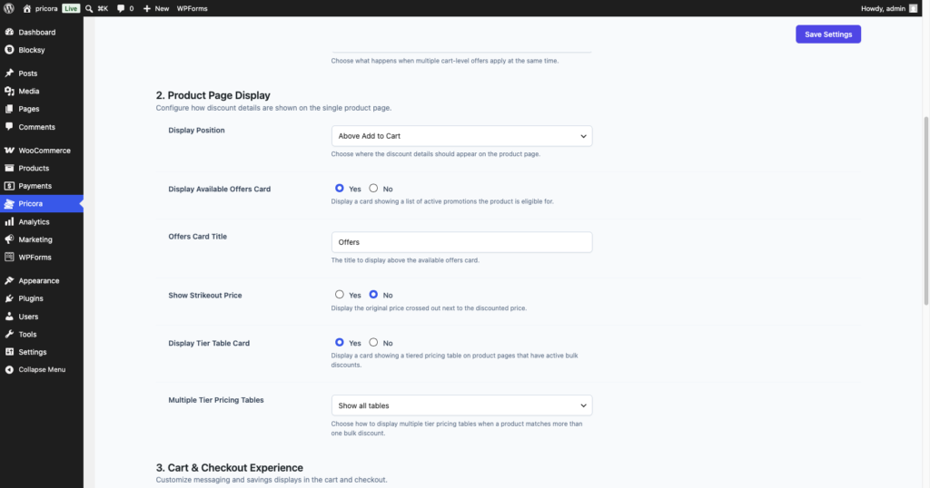 Ezhance Product Page Display Settings controlling storefront promotion visibility.